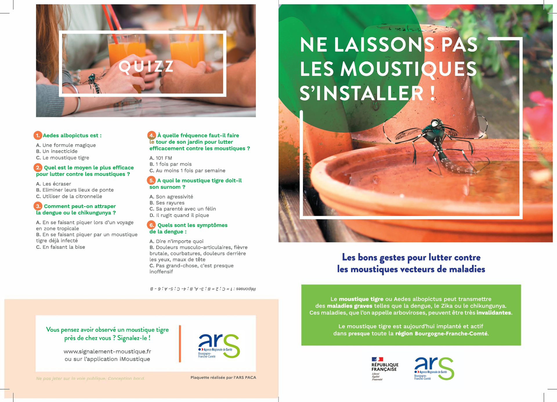 Recommandation de l'ARS pour lutter contre le moustique tigre dont la prolifération est importante en Bourgogne Franche Comté